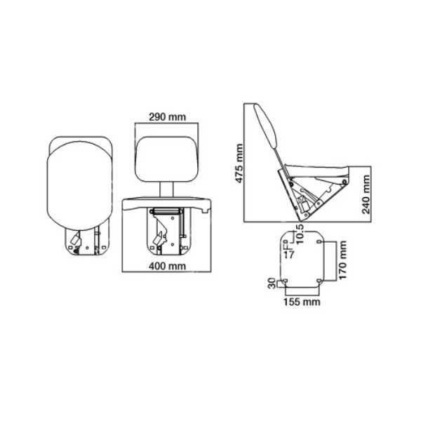 Boczne małe siedzenie pasażera John Deere AL159655 AL173569 RE219337 AL114321
