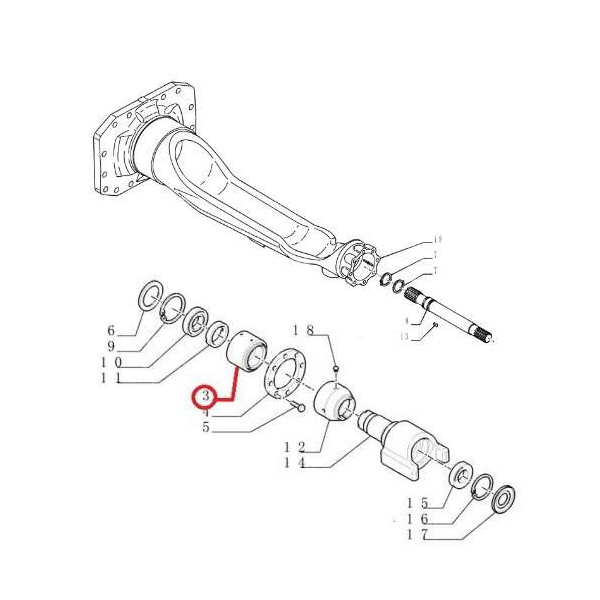 Łożysko ślizgowe wału przedniego napędu New Holland  Case: Puma 200,Puma 185 steyr cvt Ford New Holland TM115 T5 T6 T7.170, T7.1