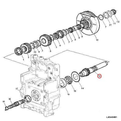 Wałek, mufa tuleja wałka przekaźnika PTO John Deere 7430, 7430PR, 7530, 7530PR, R231766