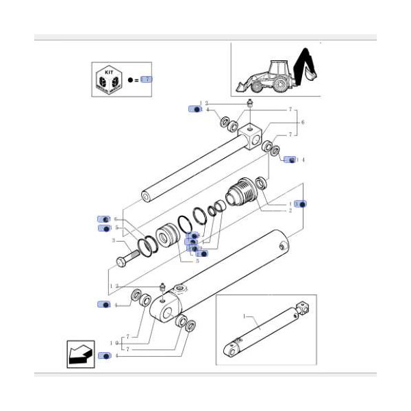 HYD2616 Zestaw uszczelnień siłownika koparki New Holland NH75, NH85, NH95, FB90, FB100, FB110, FB200, LB75, LB115 63/90mm 858047