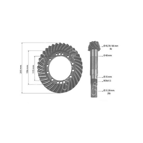PON7058 Wałek atakujący + koło, Atak Massey Ferguson 3764298M91