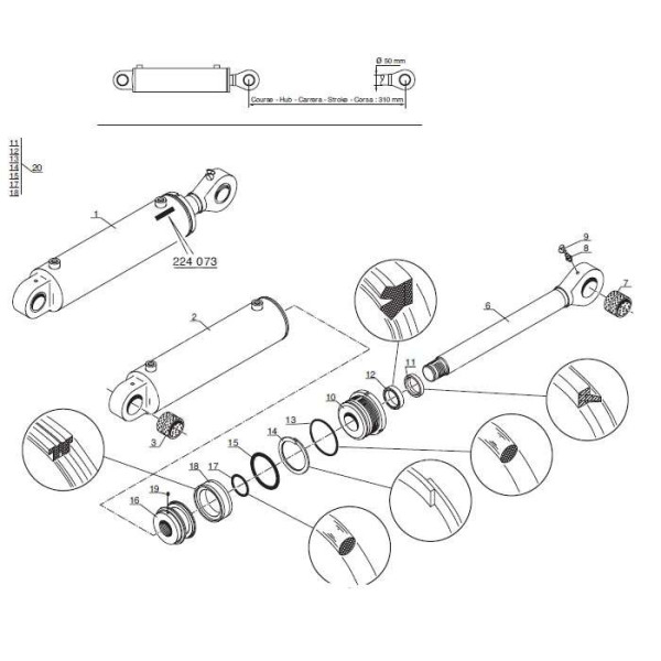 Uszczelniacze Zestaw naprawczy siłownika podnoszenia teleskopu Manitou  MT1340 MT1740 MT1335 MT940 604322 mlt