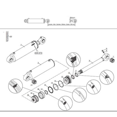 Uszczelniacze Zestaw naprawczy siłownika wysuwu ramienia Manitou MT1235 MT1240 MT1335 MT1340 MLT630 MLT634 MLT731   MLT735 20209