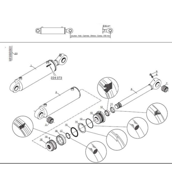 Uszczelniacze Zestaw naprawczy siłownika wysuwu ramienia Manitou MT1235 MT1240 MT1335 MT1340 MLT630 MLT634 MLT731   MLT735 20209