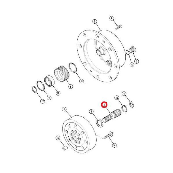 Wałek atakujący słoneczny układu planetarnego Case 595 XL John Deere 2040 2650 2040 81453C1, 9363632, E1NN3A328AB, L40029