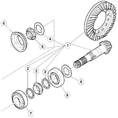 PON7061 Wałek atakujący z kołem talerzowym 6000103370 9x32 Renault Claas Ares 610, 620, 630,  640, 710, 720, 546, 556, 566, 616,