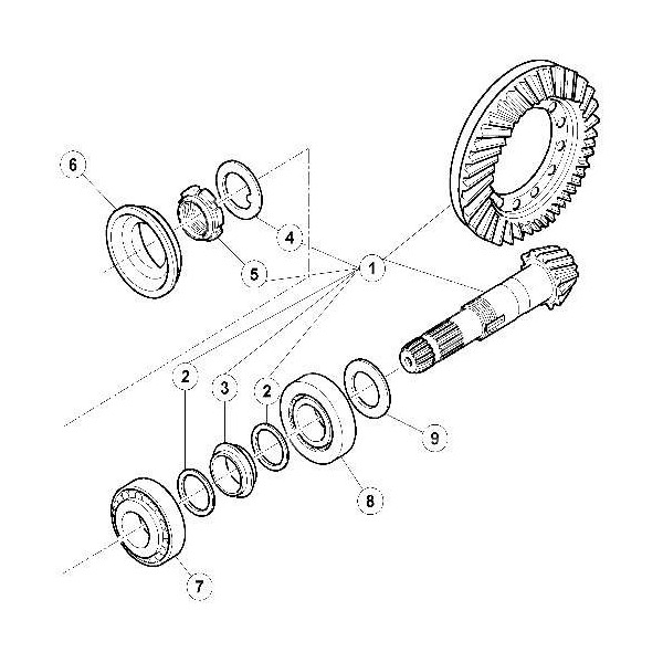 PON7061 Wałek atakujący z kołem talerzowym 6000103370 9x32 Renault Claas Ares 610, 620, 630,  640, 710, 720, 546, 556, 566, 616,