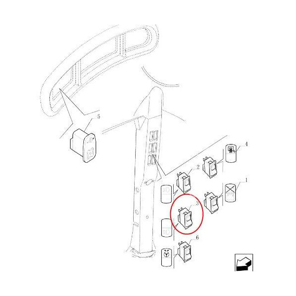 ELE51119 Włącznik świateł roboczych Case Maxxum New Holland T6010, T6020, T6030, T6040, T6050, T6060, T6070 Steyr 84203483 refle