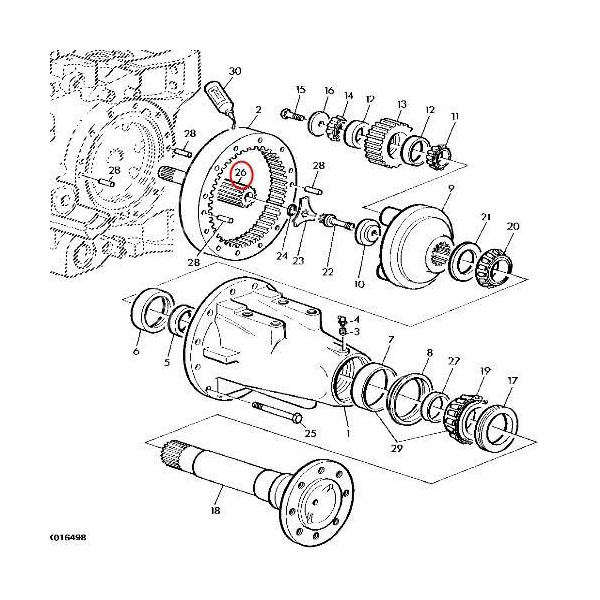 Wałek tylnych satelit  John Deere 6800 6900 7200 7400 7210 7410 7510 R105901 , R182473 , R217552 , R328154 , R328183