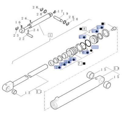 Zestaw uszczelnień siłownika ładowacza Case 695SR 695ST 2004-2010 2010-2015 87428868 tłoczysko 50mm cylinder 90mm