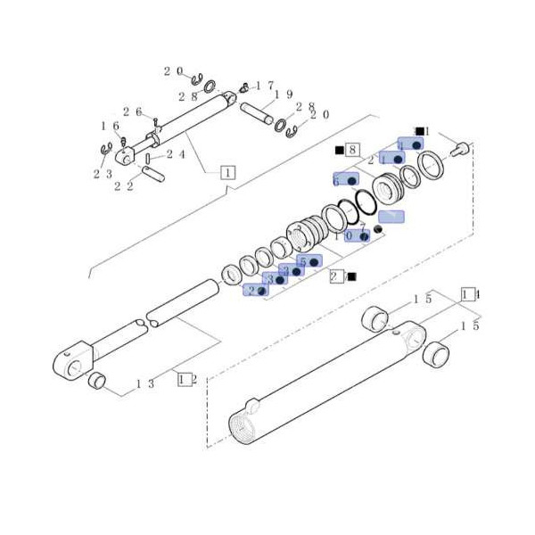 Zestaw uszczelnień siłownika ładowacza Case 695SR 695ST 2004-2010 2010-2015 87428868 tłoczysko 50mm cylinder 90mm