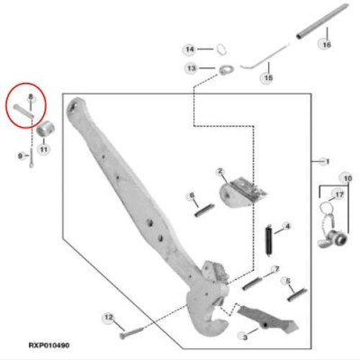 Sworzeń tulejki cięgła dolnego ramion John Deere R106297 6800 6900 6810 6910 6820 6920 6830 6930 premium 6150M 6155M 6170M 6175M