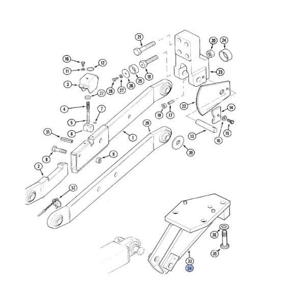 Uchwyt stabilizatora ramion podnośnika prawy Case 114418A2 141653A1 1347991C1 1347990C1 114418A1