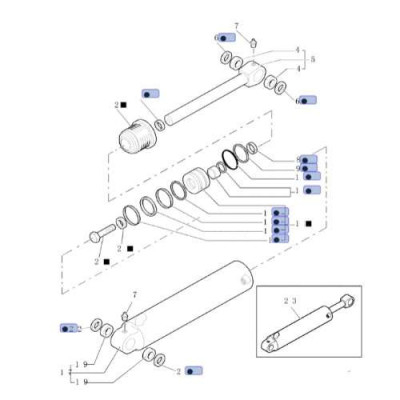 Kpl. komplet uszczelniaczy do cylindra siłownika podnoszenia New Holland New Holland LB75.B, B95TC, LB75, LB90, LB90.B, B95, B95