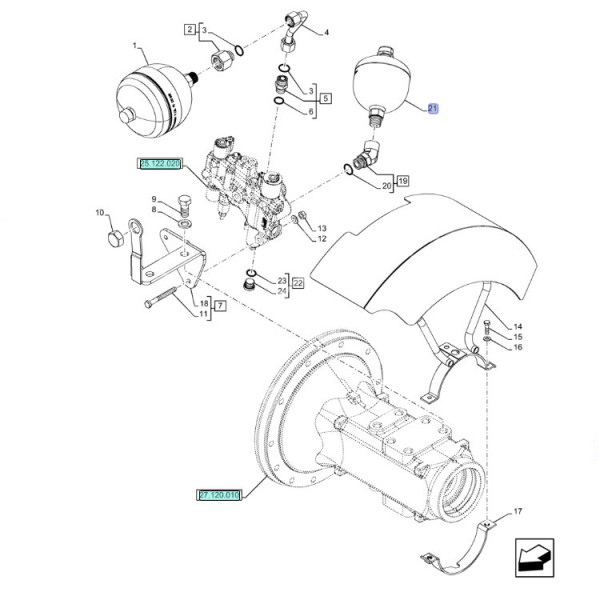 Akumulator hydrauliczny miękkiej osi Carraro New Holland
T7030 T7060
T6.125 T6.165, T6.175, T6.180 84562949 47527103