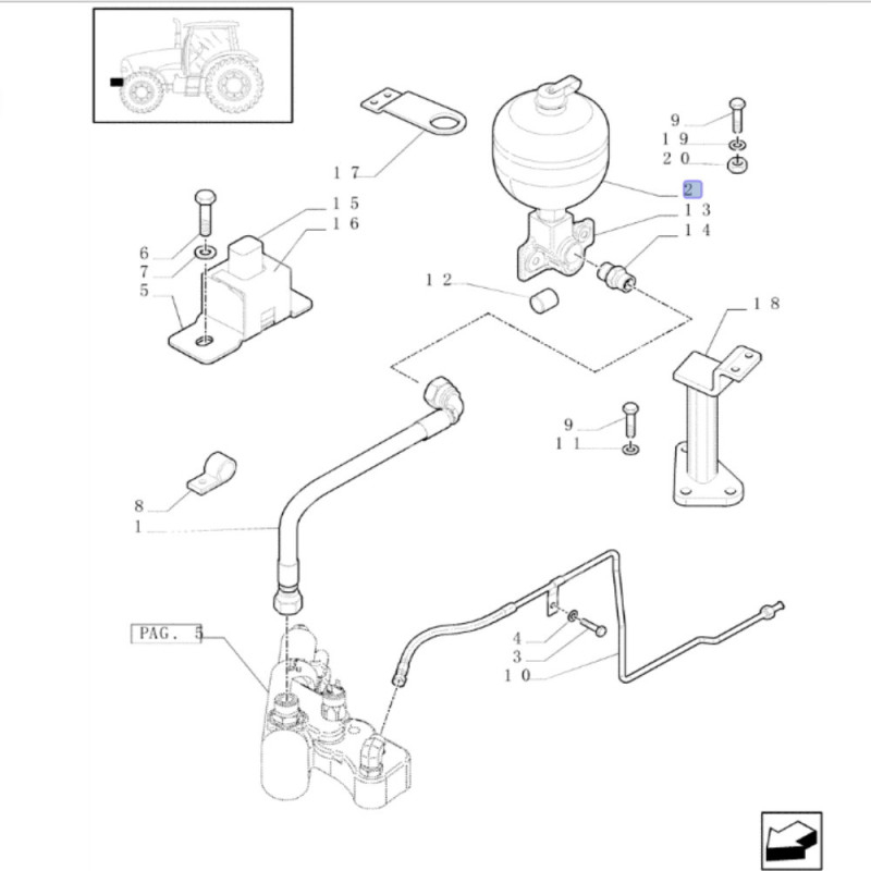 Hydroakumulator przedniej osi 210 bar 87383952 47375129 47752045