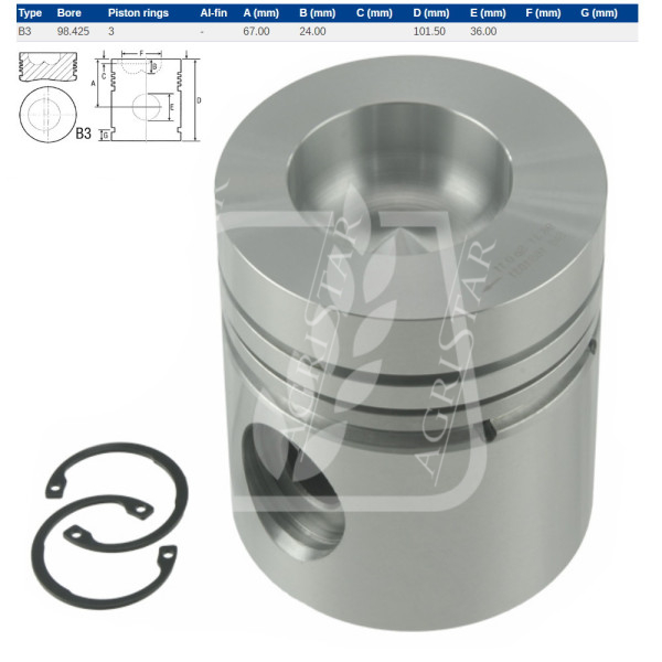 Tłok silnika 98.42mm Case International 833 743XL 1046 1055 1056 955 956
3144679R91 784312R91 , B3363 3218759R95