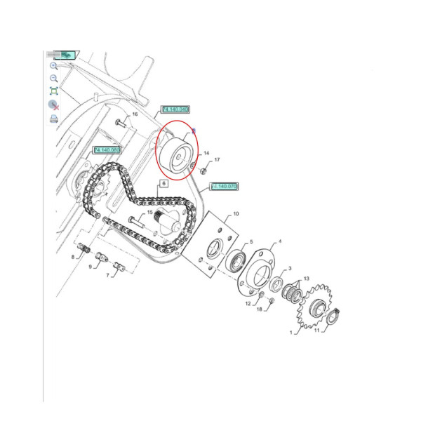 80334970 Rolka napinacza łańcucha New Holland TC52 TC54 TC56 TC57 TC5040 TC5050 TC5060 TF42 TF44 TF46 TX30 TX32 TX34 TX36 334970