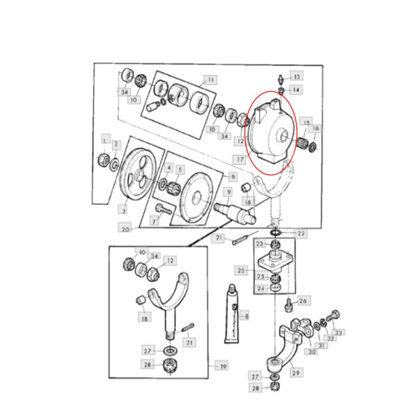 AE35151 Obudowa przekładni napędu kosy John Deere Schumacher 810 812 814 816 818 820 822 825