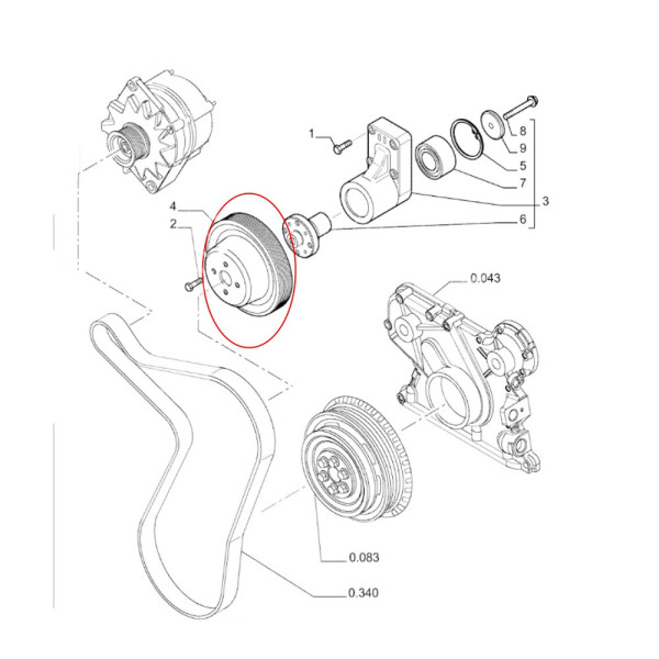 Koło pasowe wentylatora Case 580K SK 695SR 580SR New Holland B100 LB90B LB110B LB115B Fiat Kobelco J914462 J908447 3914462