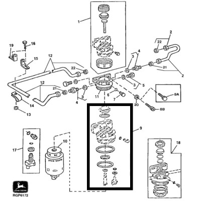 SUP3613 Zestaw uszczelnień podstawy filtra paliwa John Deere