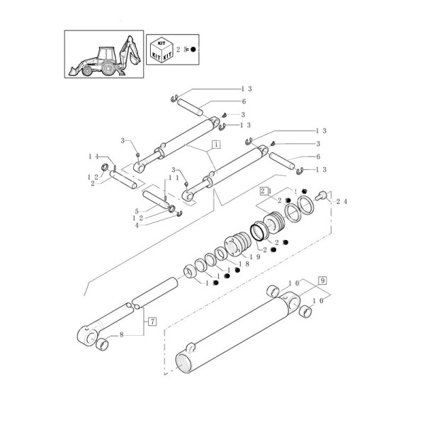 Zestaw uszczelnień siłownika podnoszenia łyżki Case 695SM Fiat Kobelco FB100 FB200 New Holland LB B90B B100B 85819352