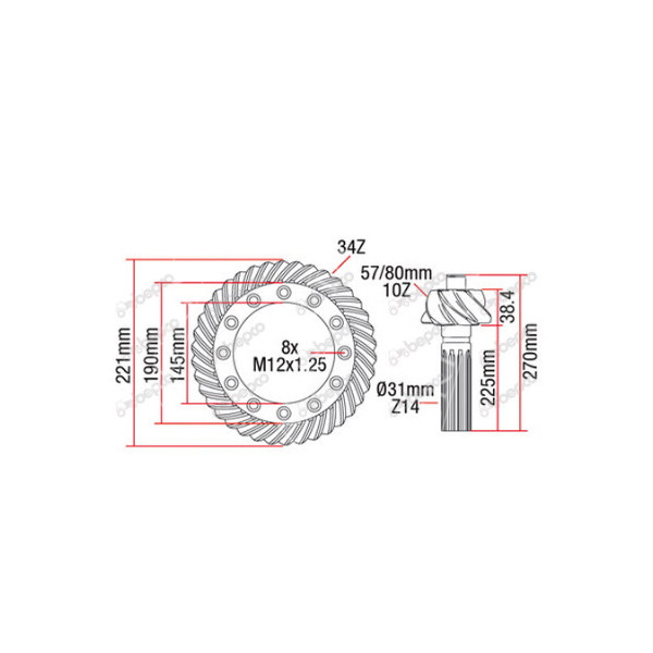 Atak kompletny 10x34 New Holland New Holland TS100A Delta, TS110A Delta, TS115A Delta, TS125A Plus, TS130A Delta, TS135A Plus