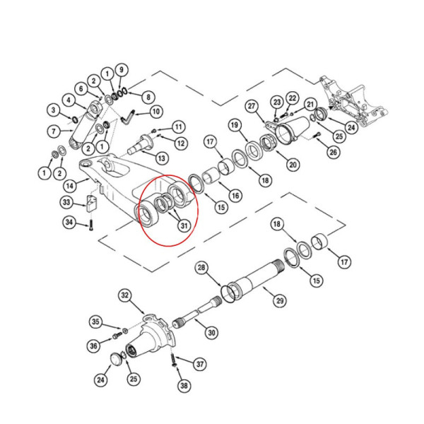 Uszczelniacz wahacza miękkiej osi Case MX150 MX170 CVX1170 CVX1190 CVX170 Steyr 1-33-741-776 406758A1