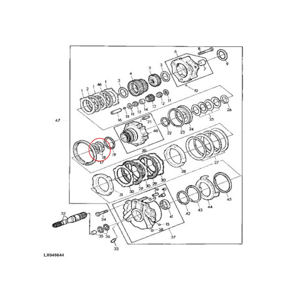 Pierścień zapinany skrzyni pośredniej John Deere  3350 3050 2650 2450 2250 1950 1850 1750 1550 2140 2040S 2040 1640 L33155