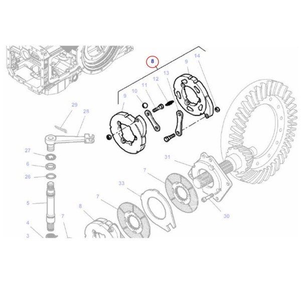 Docisk hamulca rozpierak zacisk tłok hamulcowy Massey Ferguson 3050 3060 3065 3085 6120 6130 6140 6150 6260 6270 6480 3716920M91