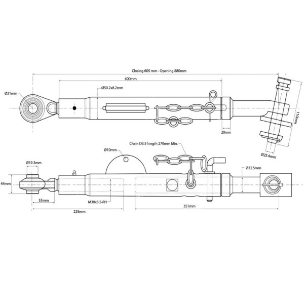 Odciąg ramion dolnych Massey Ferguson 4220  4225 , 4235 , 4240 , 4245 , 4255 , 4260 , 4265 , 4270 4335 , 4345 , 4355