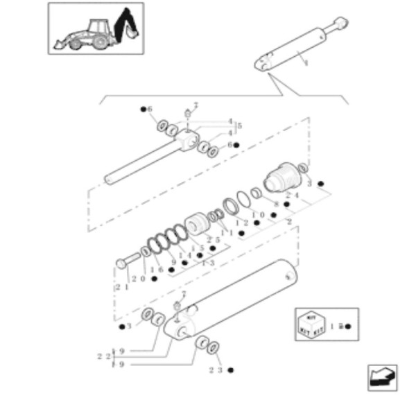 Zestaw uszczelnień siłownika koparki Boom 63,5x135mm Case:
580SR
590SR
695SR SM
New Holland:
FB200
LB95