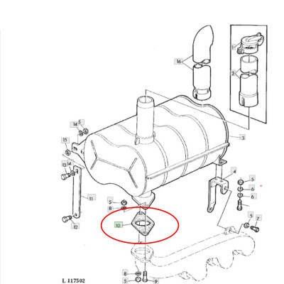 Uszczelka tłumika John Deere 1350 1550 1750 1850 2250 2450 840 940 1040 1140 1640 1840 2040 2040S L200245 L62441 L34455