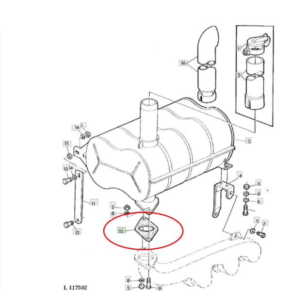 Uszczelka tłumika John Deere 1350 1550 1750 1850 2250 2450 840 940 1040 1140 1640 1840 2040 2040S L200245 L62441 L34455