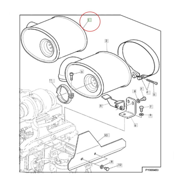 Tłumik wydechowy John Deere 6010 6110 6210 6310 6410 6510 6410 6020 6120 6220 6320 6420 AL117294