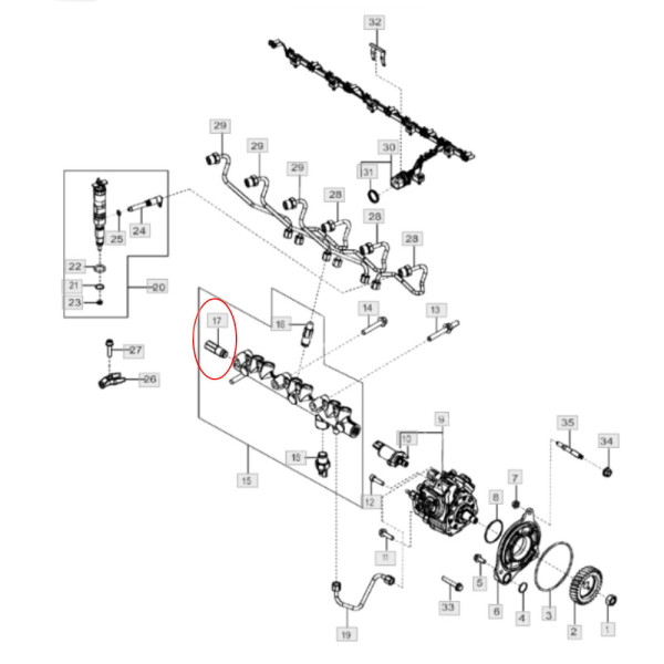 Zawór czujnik nadmiarowy ciśnienia paliwa John Deere RE536274 5085M 5090M 5100M 5090R 5100R 5115R 6115M 6130M 6150M 6115R 7210R