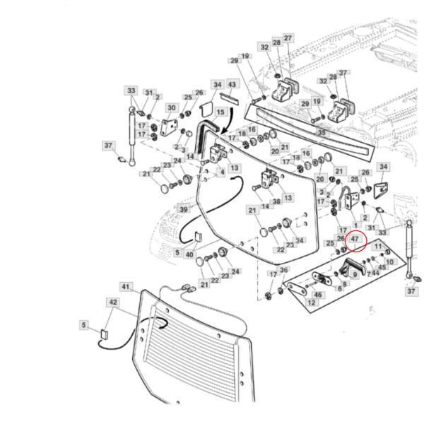 Klamka rączka uchwyt szyby tylnej John Deere 6130 6230 6430 6530 6630 6830 6930 7430 5080R 5090R 5080M 6110M AL206320