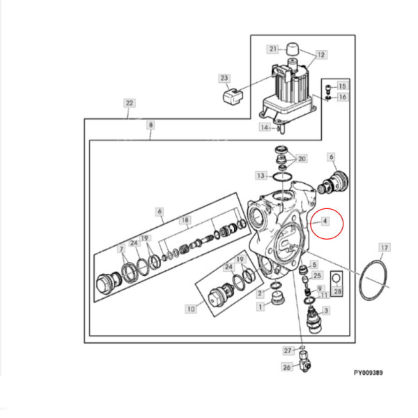 Blok zaworów rozdzielacza AL172261 John Deere 6100, 6200, 6300, 6400, 6506, 6600, 6800, 6900, SE6100, SE6200, SE6300, SE6400, 60