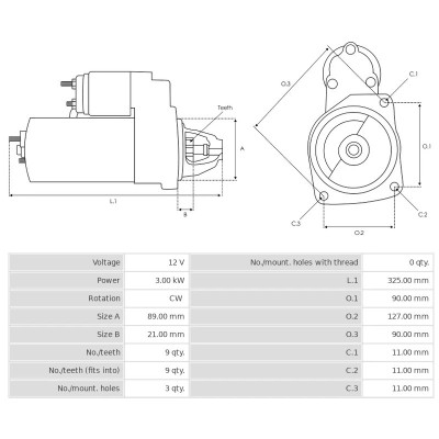 Rozrusznik 12V 3,0KW 9-Zębów Renault Claas Fendt Farmer Case C70 CS94 770046893 , 0001362025 , f135902060010 , x830100009