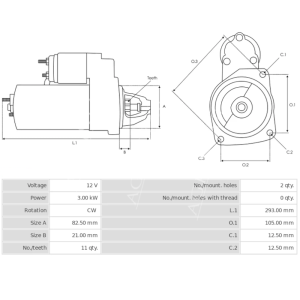 Rozrusznik 3,0 KW /12V 11Z Deutz Same Hurlimann
