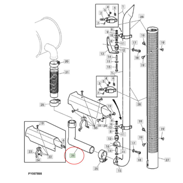 Kolanko Rura tłumika John Deere 6520, 6520SE, 6620, 6620 SE, 6820, 6920, 6920S, 7220, 7320, 7420 7520 L152948