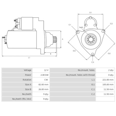 Rozrusznik 2,0kW 12V 028000-9030, 15425-63010, 228000-5270 kubota pro 588i pro688q dc-68g, dc-70g, mu 5501