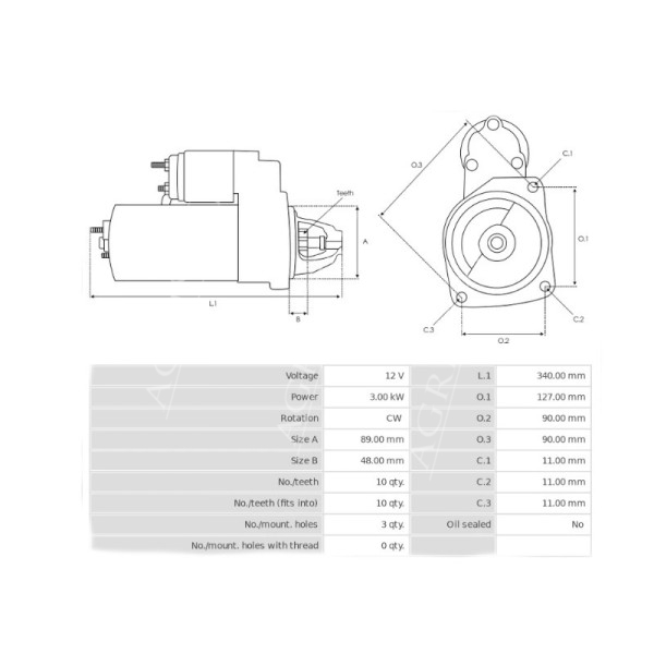 Anlasser 12V / 3,0 KW RE501157, AL81154, LRS01622, IS0739, RE503226