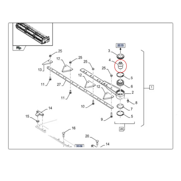 Tulejka główki kosy New Holland 8070 8080 TC52 TC54 TF42 TF44 TF46 TX30 TX32 TX34 TX36 Case CT 80916806