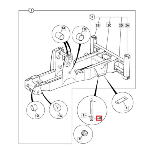 Nakrętka śruby mocowania mostu 826/01714 JCB 3CX 4CX 530 531 535 540