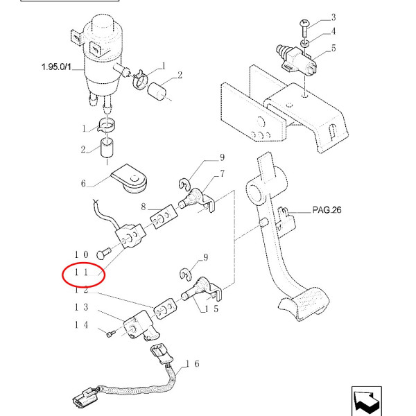 Czujnik Potencjometr podnośnika ramion pedału sprzęgła Ford New Holland TS90 TS100 TS110 TS115 TM110 TM115 TM120 TM125 3980855