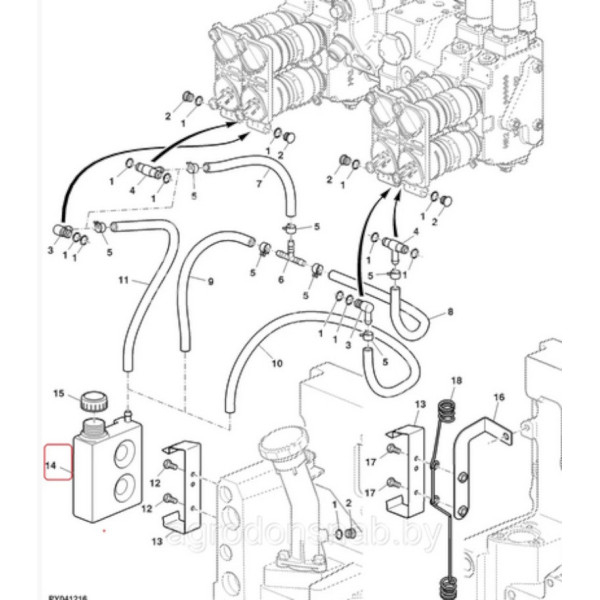 Zbiornik skroplin oleju hydraulicznego szybkozłączy John Deere New Holland Case