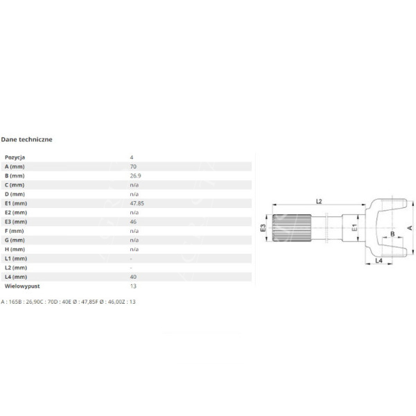 PON3701 Półoś któtka 205mm