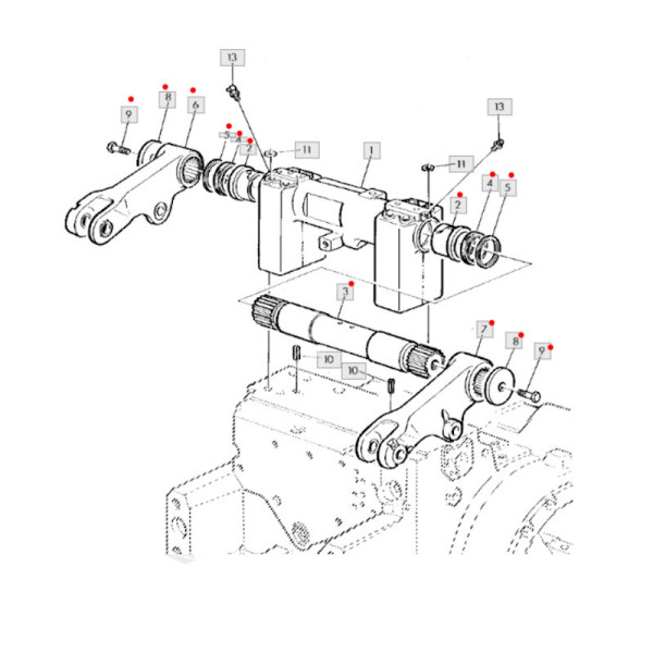 Zestaw wałka + ramion podnośnika John Deere:
6100, 6200, 6300, 6400, 6500, 6505, 6506, 6600