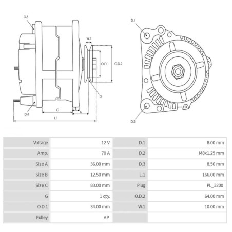 Lichtmaschine 65A 14V 92281C1, K302424, K307720 3538541M91, 3930504R1